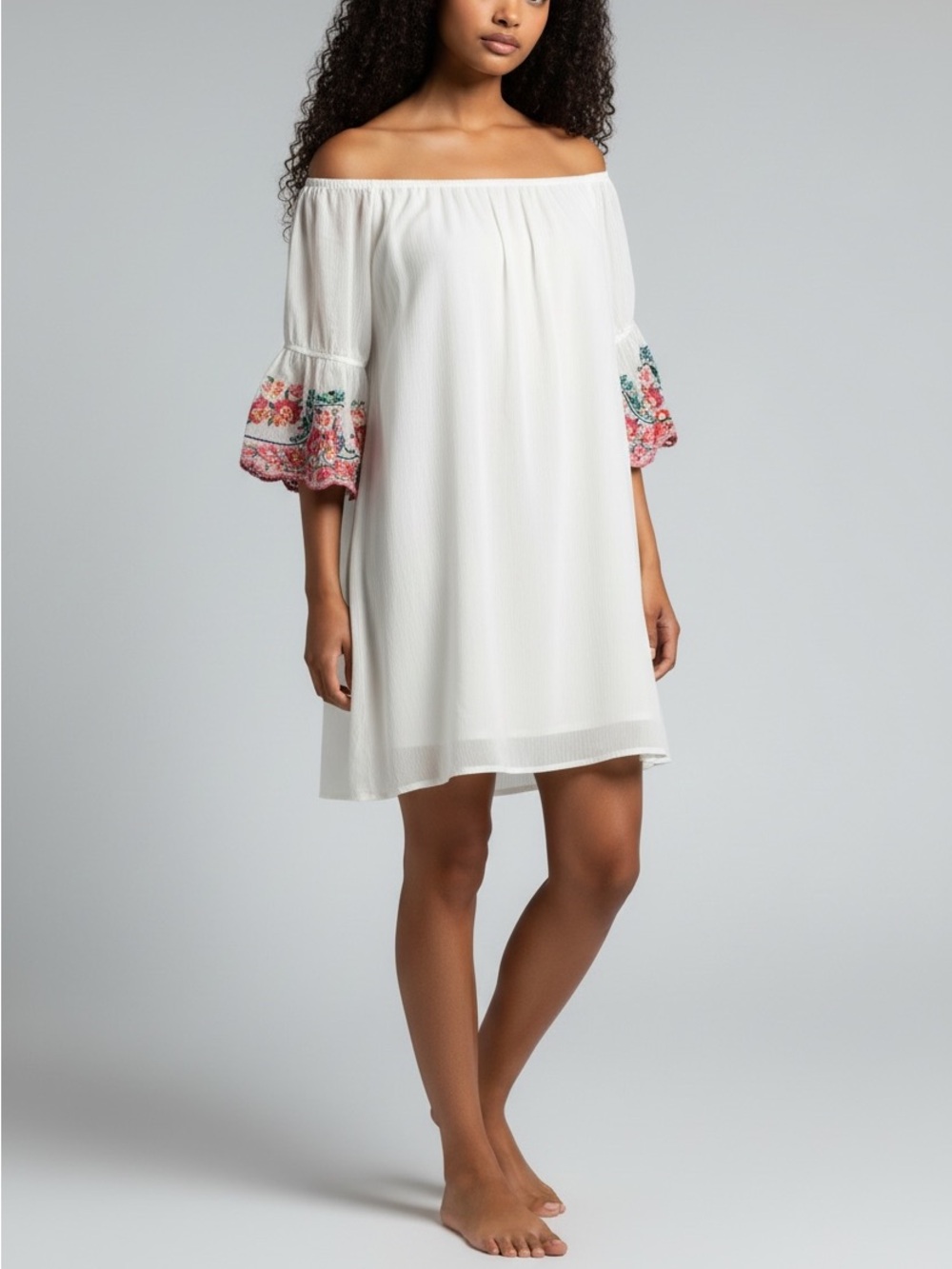 VaVa by Joy Haan Georgette Shift Dress With Embroidered Sleeves